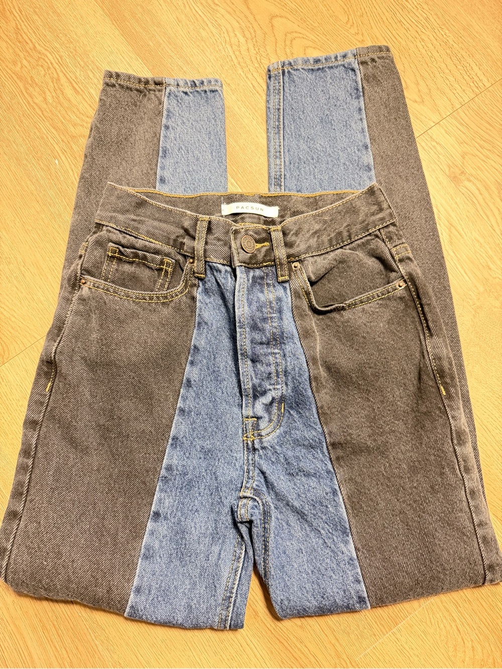 PacSun Two-Tone High-Rise Patchwork Jeans — Black & Blue